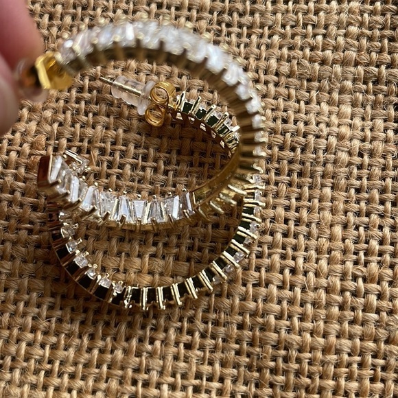 Loop Hoop 14K gold plated luxury big round C-shaped zircon earrings elegant - Picture 12 of 16